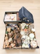 A group of decorative tea wares, other ceramics, crystal items, wooden bear,