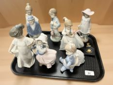 A group of Spanish and Nao figures, together with a brass commemorative Edward VIII caddy spoon.