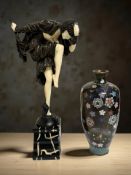 An Art Deco style figure of a flapper girl, and a Japanese cloisonné vase,