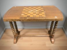 An inlaid walnut chess board occasional table,