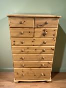 A modern pine nine drawer chest,