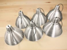 Six industrial style pendant light shades,