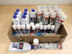 Assorted bottles of new anti freeze and de-icer (one box)