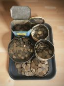 Several tins of assorted antique British copper coins