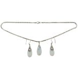 A Sterling silver necklace with simulated opal pendant and matching pair of earrings