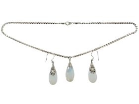A Sterling silver necklace with simulated opal pendant and matching pair of earrings