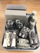 Several pairs of binoculars including Minolta, Bridgedale, Sirius,