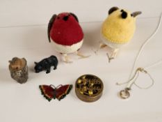 Two felt Christmas robins retailed by Liberty, a small Black Forest bear,