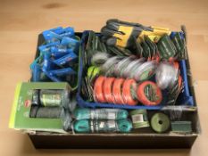 New gardening equipment including spools of twine, gloves, strimmer line,