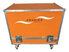 A Premier Systems flight case on castors,