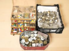 A watch maker's multi-drawer chest together with a large quantity of assorted wrist and pocket