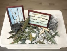 A group of die cast WWII aircraft models, Atlas Editions lapel badges on boards,