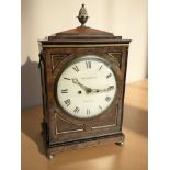 A Regency mahogany ebonised and brass mounted eight day bracket clock with twin fusee movement,
