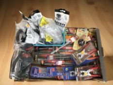 New hardware including eye goggles, ear protectors, masonry drill bits,