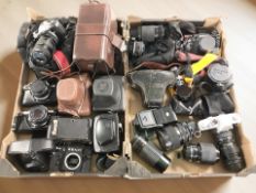 Vintage cameras including Zenit, Pentax, Mamiya,