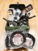 Assorted new kitchen pans,