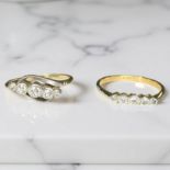 Two antique 18ct gold five stone diamond rings, sizes N and O. CONDITION REPORT: 4.