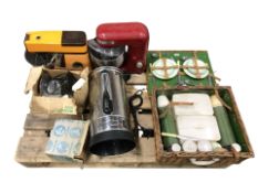 A vintage Sirram picnic set, a silver crest kitchen mixer and one other,