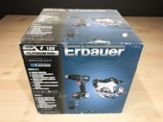 An Erbauer cordless combi drill and saw in box