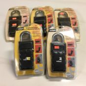 Five Rolson security key locker and combination pad locks