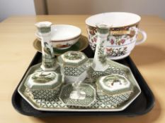 A group of Victorian dressing table china decorated with pheasants,