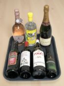 Seven bottles of alcohol including Laurent Perrier Champagne, mulled wine, prosecco, etc.