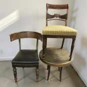 An Islamic brass topped circular table and two 19th century chairs.