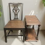 A Georgian oak hall chair and a small stained pine occasional table