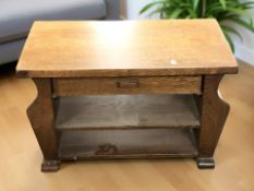 20th century oak entertainment stand fitted a drawer,