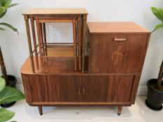 A 20th century Danish tambour front record cabinet, width 111 cm, together with a nest of tables.