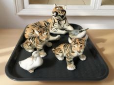 Three USSR ceramic figures of tigers,