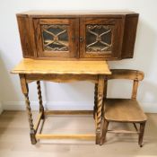 An oak double door wall shelf,