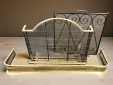 A Victorian brass and steel fire guard, a further fire guard and a brass curb.