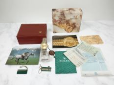A Lady's Rolex Oyster Perpetual Datejust bi-metal wriswatch, model 16013, case 25 mm, red Rolex box,