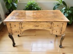 A George II walnut, satinwood banded and parquetry inlaid writing table,