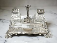 A Victorian silver desk standish, Henry Wilkinson & Co, Sheffield 1853,