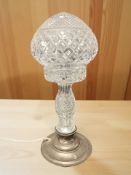 An early 20th century crystal mushroom table lamp on silver plated base, height 36 cm.