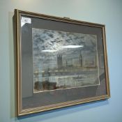 Joseph Arthur Palliser Severn (British, 1842- 1931) : The Thames at Night, Westminster,