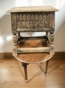 A carved oak low table and a walnut occasional table