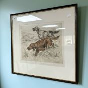 George Vernon Stokes (British, 1873-1954), Setters, etching in colours, numbered 10/75,