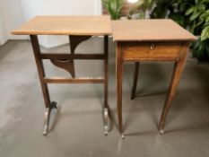 An early 20th century oak tripod occasional table fitted a drawer,