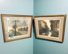 Henri Fourday (Mid 20th Century) : Caught by the rain, hand coloured etching, with margins,