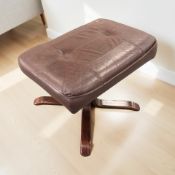 A Scandinavian stained bentwood burgundy leather food stool.