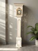 A continental painted and gilt slim grandmother clock with tempus fugit dial, height 169 cm.