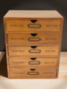 A reproduction French five drawer haberdashery chest, height 31 cm.