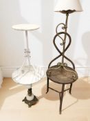 Two marble topped circular occasional tables and two further metal stands.