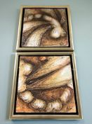 A pair of abstract studies, oil on embossed canvas, indistinctly signed,