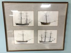 A print depicting tall ships, 48 cm x 59 cm.