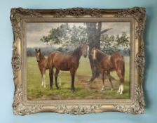Frances Mabel Hollams (Brirish, 1877-1963) : Three Horses by a Tree in a Rural Landscape,