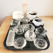 Scandinavian glass wares including several tea light holders, a Holmegaard candlestick, etc.